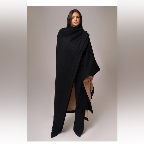 JLUXLABEL REVERSIBLE Tan and Black Women's Cape SHAWL/ COAT - Picture 6 of 16